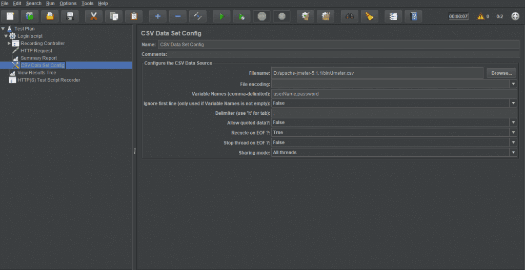 CSV Data Set Config elements