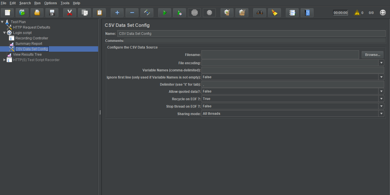 CSV Data Set Config elements