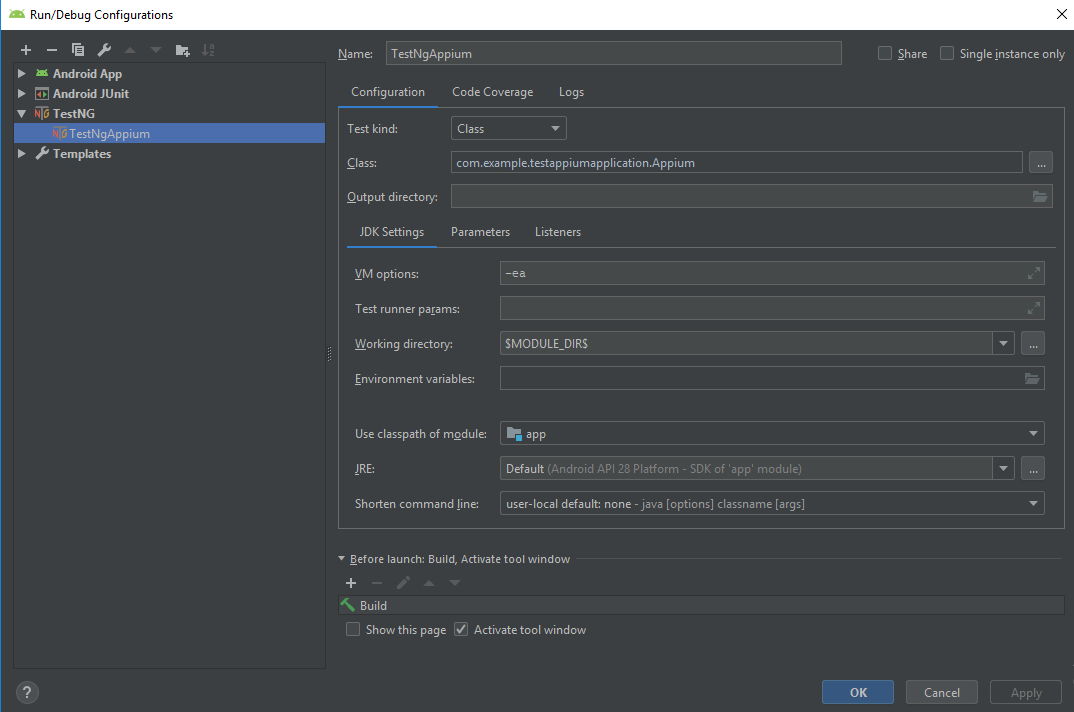 How to do Appium setup with Testing in Android Studio?